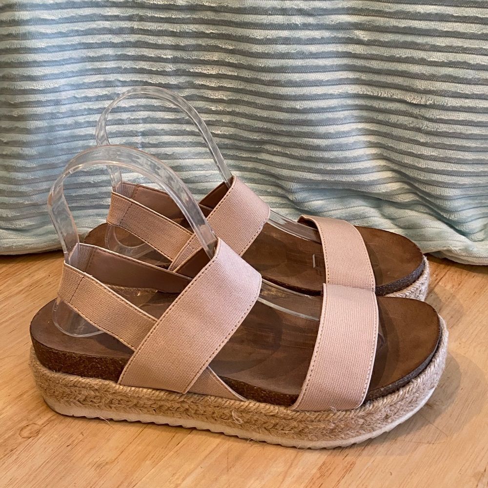 ✅Madden Girl Womens Cybell Slingback Espadrille Sandals Brown Wedge Heels 7M